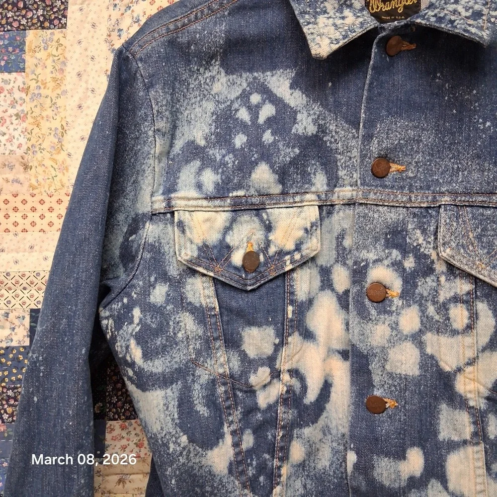 Vintage Wrangler Denim Trucker Jacket Upcycled‎ Reworked Bleached Size 42